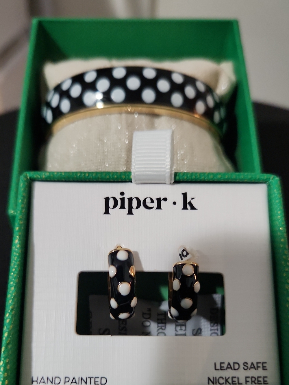 Piper K Black & White Polka Dot Enamel Hoop Earrings